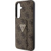 Guess PU Grip Stand 4G Strass Triangle Metal Logo Zadní Kryt pro Samsung Galaxy S24+ Brown