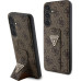 Guess PU Grip Stand 4G Strass Triangle Metal Logo Zadní Kryt pro Samsung Galaxy S24+ Brown