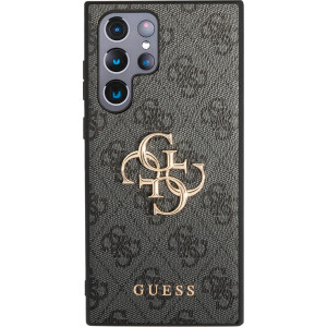 Guess PU 4G Metal Logo Zadní Kryt pro Samsung Galaxy S24 Ultra Grey