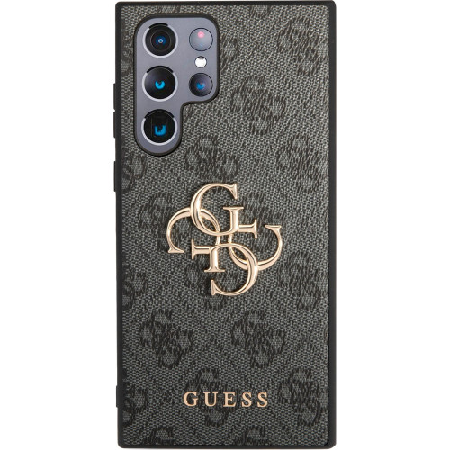 Guess PU 4G Metal Logo Zadní Kryt pro Samsung Galaxy S24 Ultra Grey