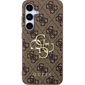 Guess PU 4G Metal Logo Zadní Kryt pro Samsung Galaxy S24 Brown