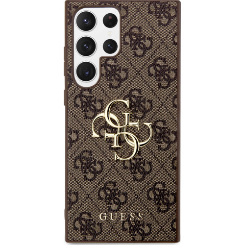 Guess PU 4G Metal Logo Zadní Kryt pro Samsung Galaxy S24 Ultra Brown