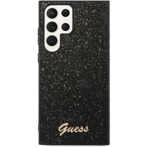 Guess PC/TPU Glitter Flakes Metal Logo Zadní Kryt pro Samsung Galaxy S24 Ultra Black