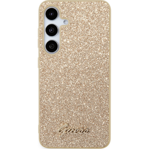 Guess PC/TPU Glitter Flakes Metal Logo Zadní Kryt pro Samsung Galaxy S24 Gold