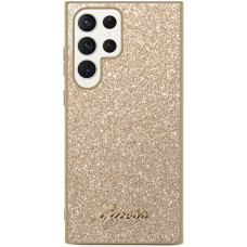 Guess PC/TPU Glitter Flakes Metal Logo Zadní Kryt pro Samsung Galaxy S24 Ultra Gold