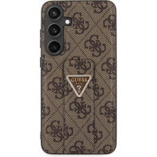 Guess PU Grip Stand 4G Strass Triangle Metal Logo Zadní Kryt pro Samsung Galaxy S24+ Brown