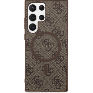 Guess PU Leather 4G Colored Ring MagSafe Zadní Kryt pro Samsung Galaxy S24 Ultra Brown