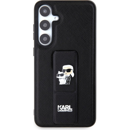 Karl Lagerfeld Saffiano Grip Stand Metal Logo Zadní Kryt pro Samsung Galaxy S24+ Black