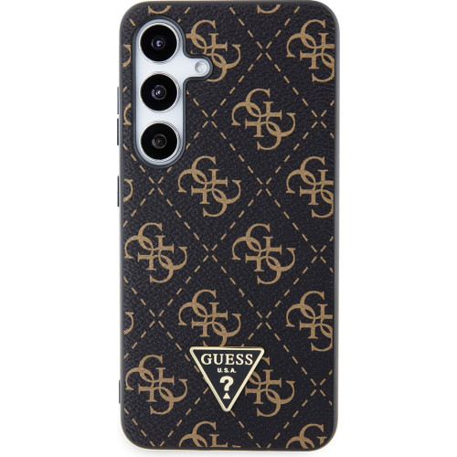 Guess PU Leather 4G Triangle Metal Logo Zadní Kryt pro Samsung Galaxy S24+ Black