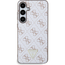 Guess PU Leather 4G Triangle Metal Logo Zadní Kryt pro Samsung Galaxy S24+ White