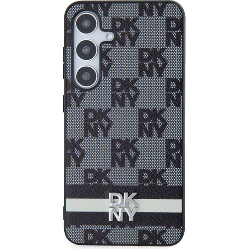 DKNY PU Leather Checkered Pattern and Stripe Zadní Kryt pro Samsung Galaxy S24 Black