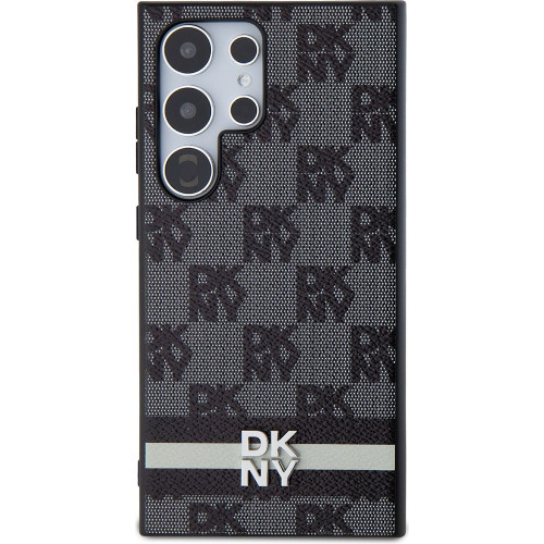 DKNY PU Leather Checkered Pattern and Stripe Zadní Kryt pro Samsung Galaxy S24 Ultra Black