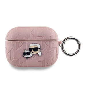 Karl Lagerfeld PU Embossed Karl and Choupette Heads Pouzdro pro AirPods Pro Pink