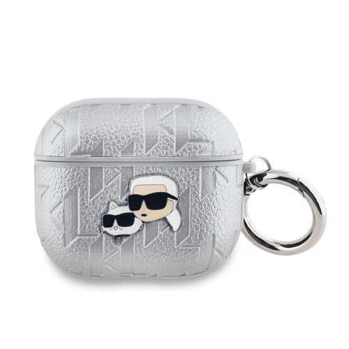 Karl Lagerfeld PU Embossed Karl and Choupette Heads Pouzdro pro AirPods Pro 2 Silver