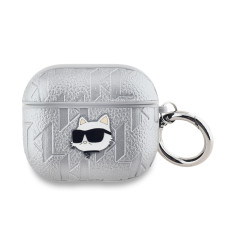 Karl Lagerfeld PU Embossed Choupette Head Pouzdro pro AirPods Pro 2 Silver