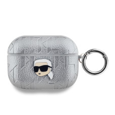 Karl Lagerfeld PU Embossed Karl Head Pouzdro pro AirPods Pro Silver