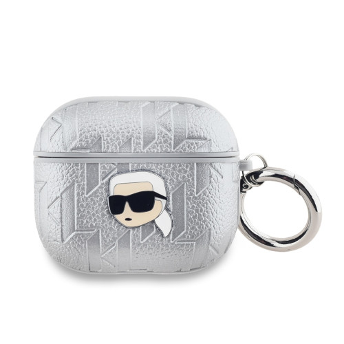 Karl Lagerfeld PU Embossed Karl Head Pouzdro pro AirPods Pro 2 Silver