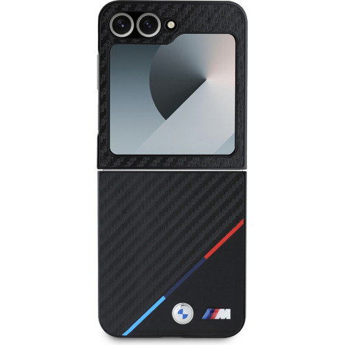 BMW M PU Carbon Tricolor Stripe Zadní Kryt pro Samsung Galaxy Z Flip6 Black