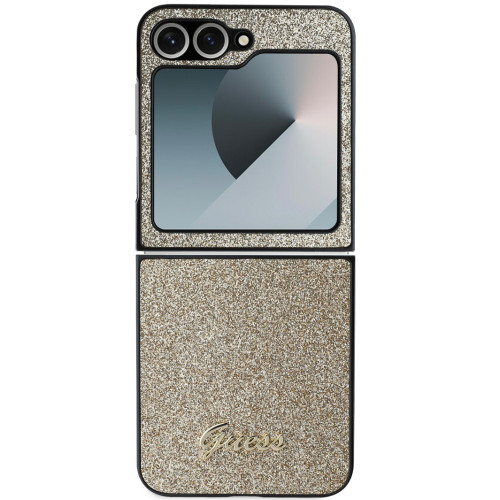 Guess PC/TPU Glitter Flakes Metal Logo Zadní Kryt pro Samsung Galaxy Z Flip6 Gold