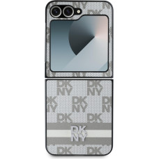 DKNY PU Leather Checkered Pattern and Stripe Zadní Kryt pro Samsung Galaxy Z Flip6 Beige