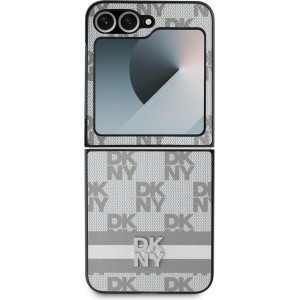 DKNY PU Leather Checkered Pattern and Stripe Zadní Kryt pro Samsung Galaxy Z Flip6 Beige