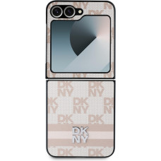 DKNY PU Leather Checkered Pattern and Stripe Zadní Kryt pro Samsung Galaxy Z Flip6 Pink