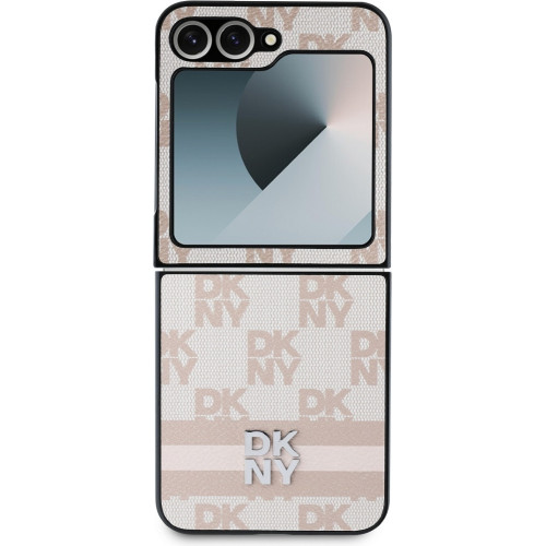 DKNY PU Leather Checkered Pattern and Stripe Zadní Kryt pro Samsung Galaxy Z Flip6 Pink