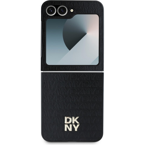 DKNY PU Leather Repeat Pattern Stack Logo Zadní Kryt pro Samsung Galaxy Z Flip6 Black