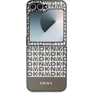 DKNY PU Leather Repeat Pattern Bottom Stripe Zadní Kryt pro Samsung Galaxy Z Flip6 Brown