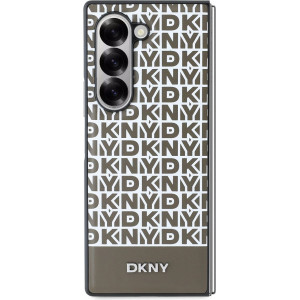 DKNY PU Leather Repeat Pattern Bottom Stripe MagSafe Zadní Kryt pro Samsung Galaxy Z Fold6 Brown