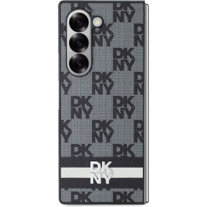 DKNY PU Leather Checkered Pattern and Stripe Zadní Kryt pro Samsung Galaxy Z Fold6 Black