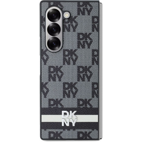 DKNY PU Leather Checkered Pattern and Stripe Zadní Kryt pro Samsung Galaxy Z Fold6 Black